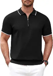 KING SAMP ARTICLE #5306 Men's Zipper Polo Shirt Casual Knit Short Sleeve Polo T Shirt Classic Fit Shirts