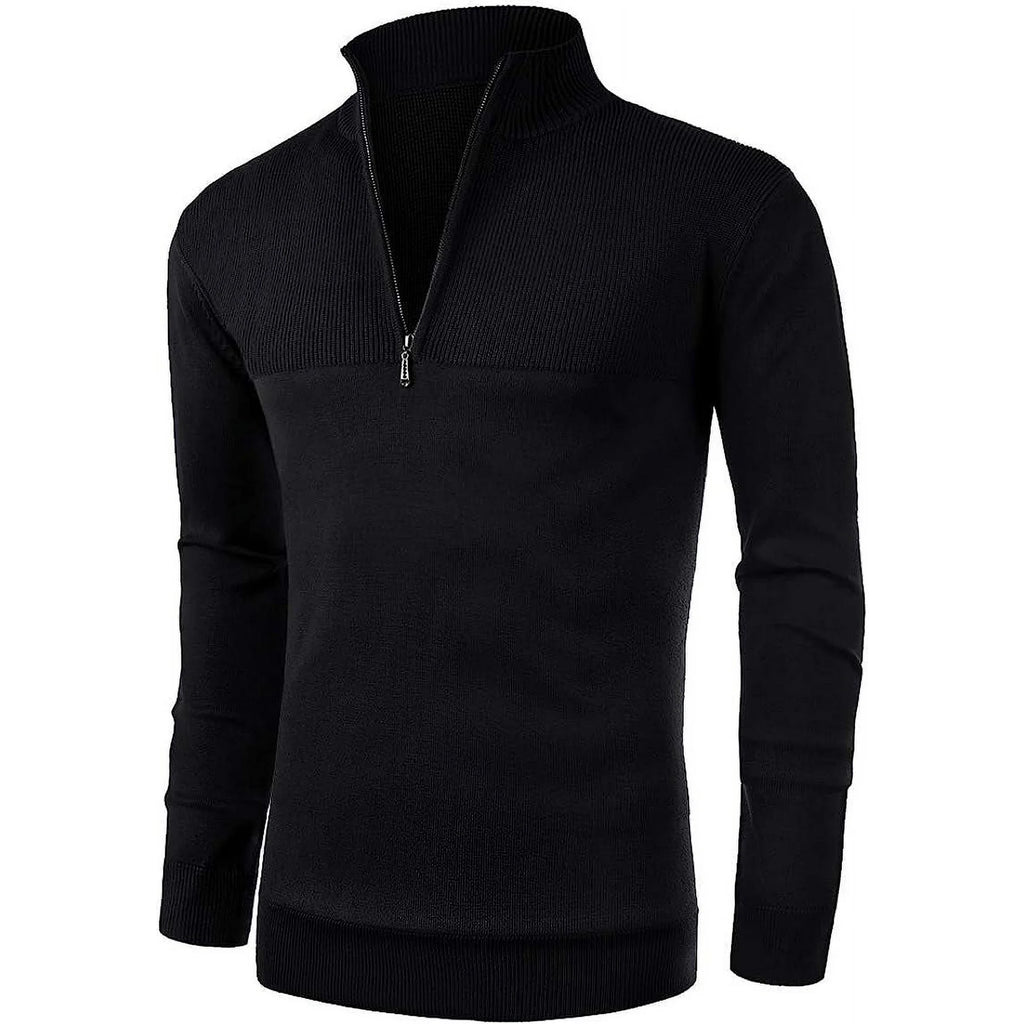 kING SAMP ARTICLE #5312 Mens Slim Fit Zip Up Mock Neck Polo Sweater Casual Long Sleeve Sweater and Pullover Sweaters with Ribbing Edge