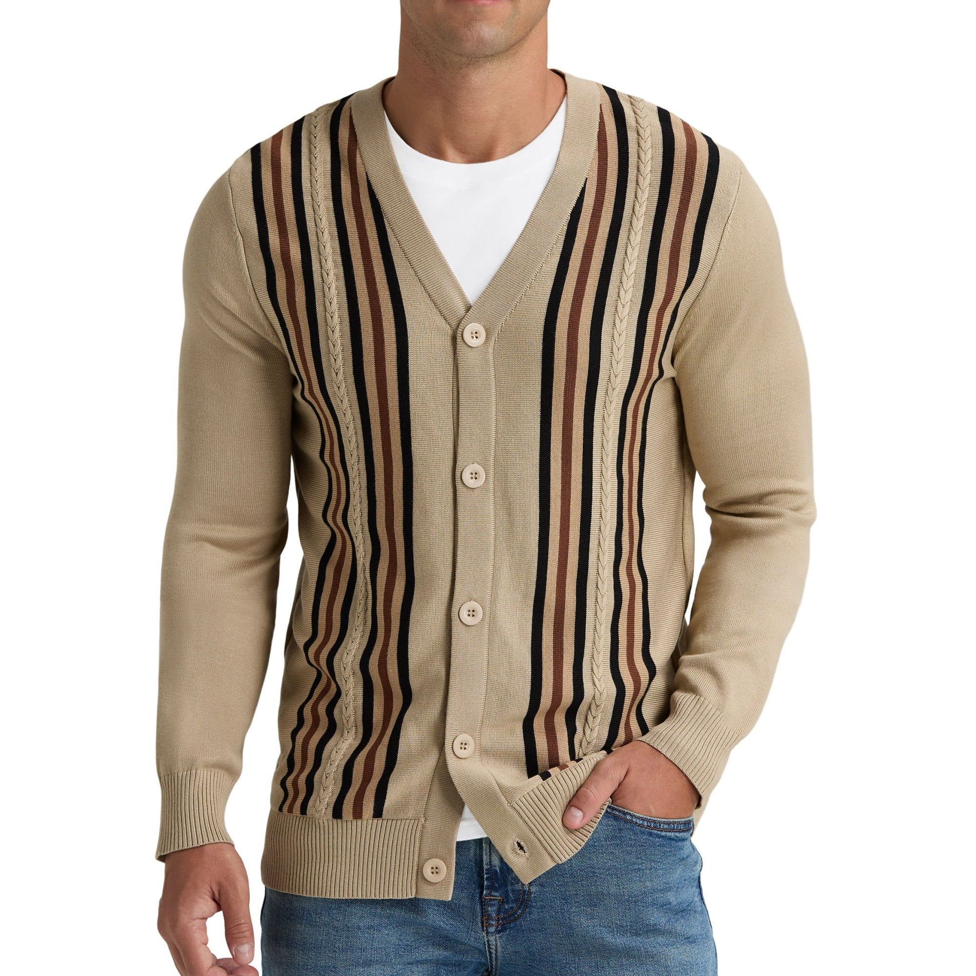KING SAMP ARTICLE #5315  Men's Vintage Striped Long Sleeve Button Down Cardigan Sweater with V Neck Knitted Sweaters