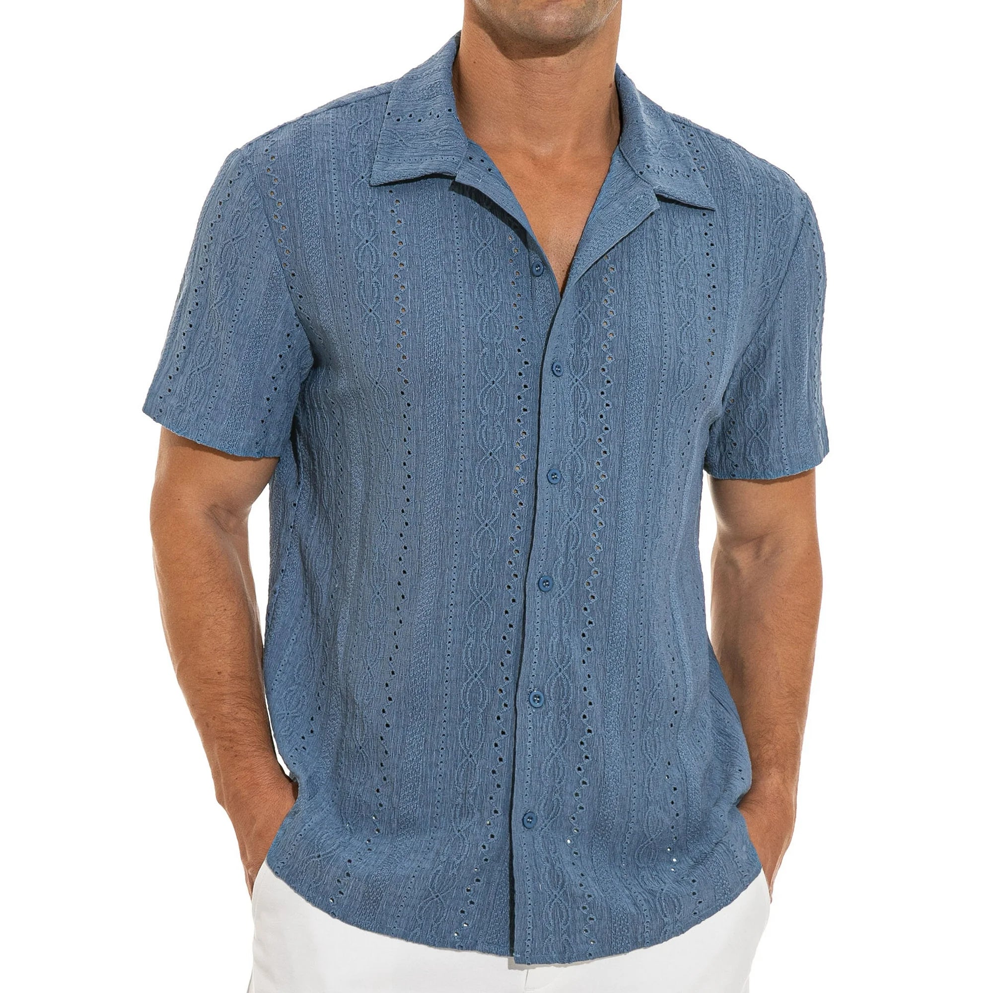 KING SAMP ARTICLE #5316 Men's Casual Button Down Shirts Short Sleeve Shirts Vacation Beach Summer Hollow Out Top