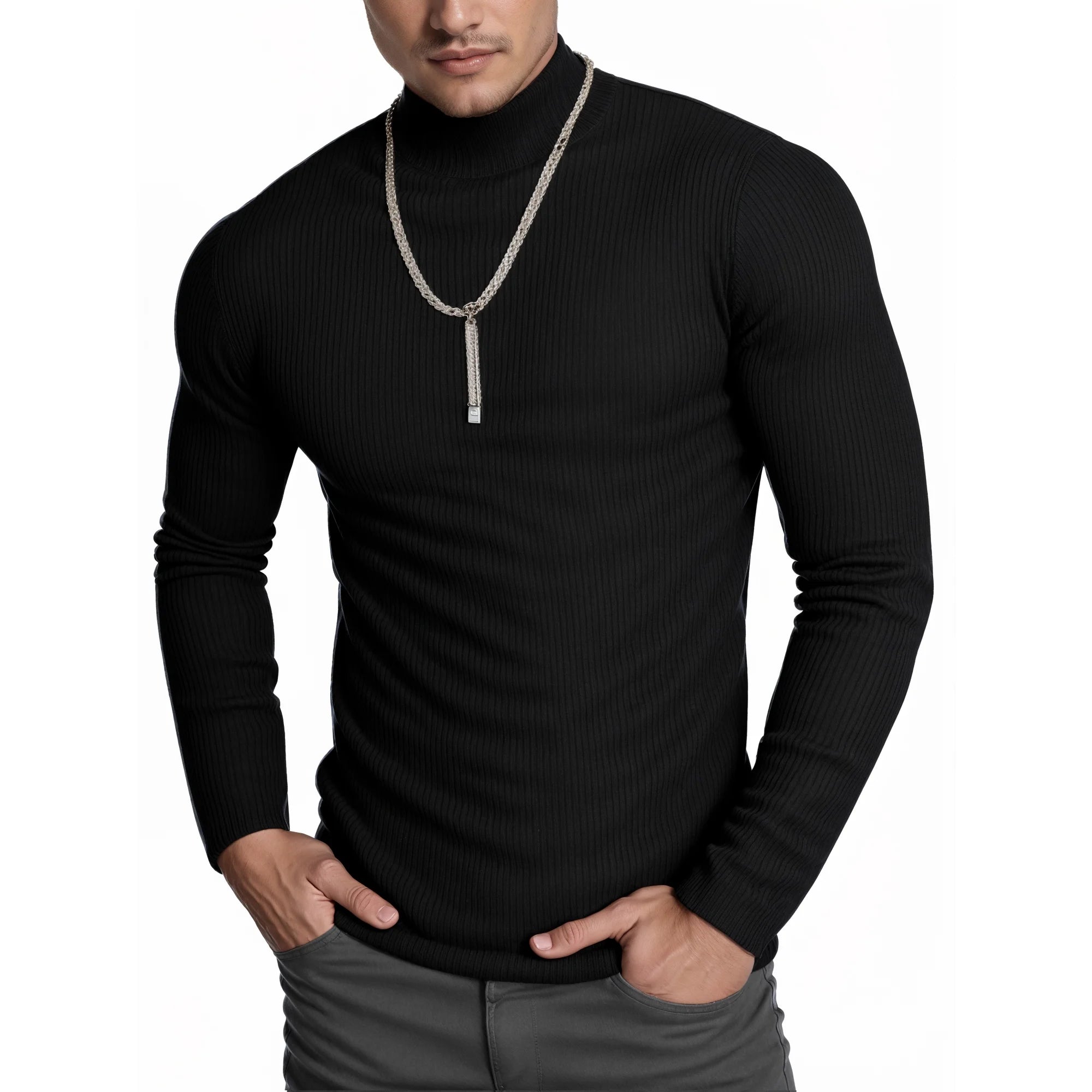 KING SAMP ARTICLE #5320 Turtleneck Ribbed Long Sleeve Shirts for Mens Undershirts Knit Thermal Basic Tops