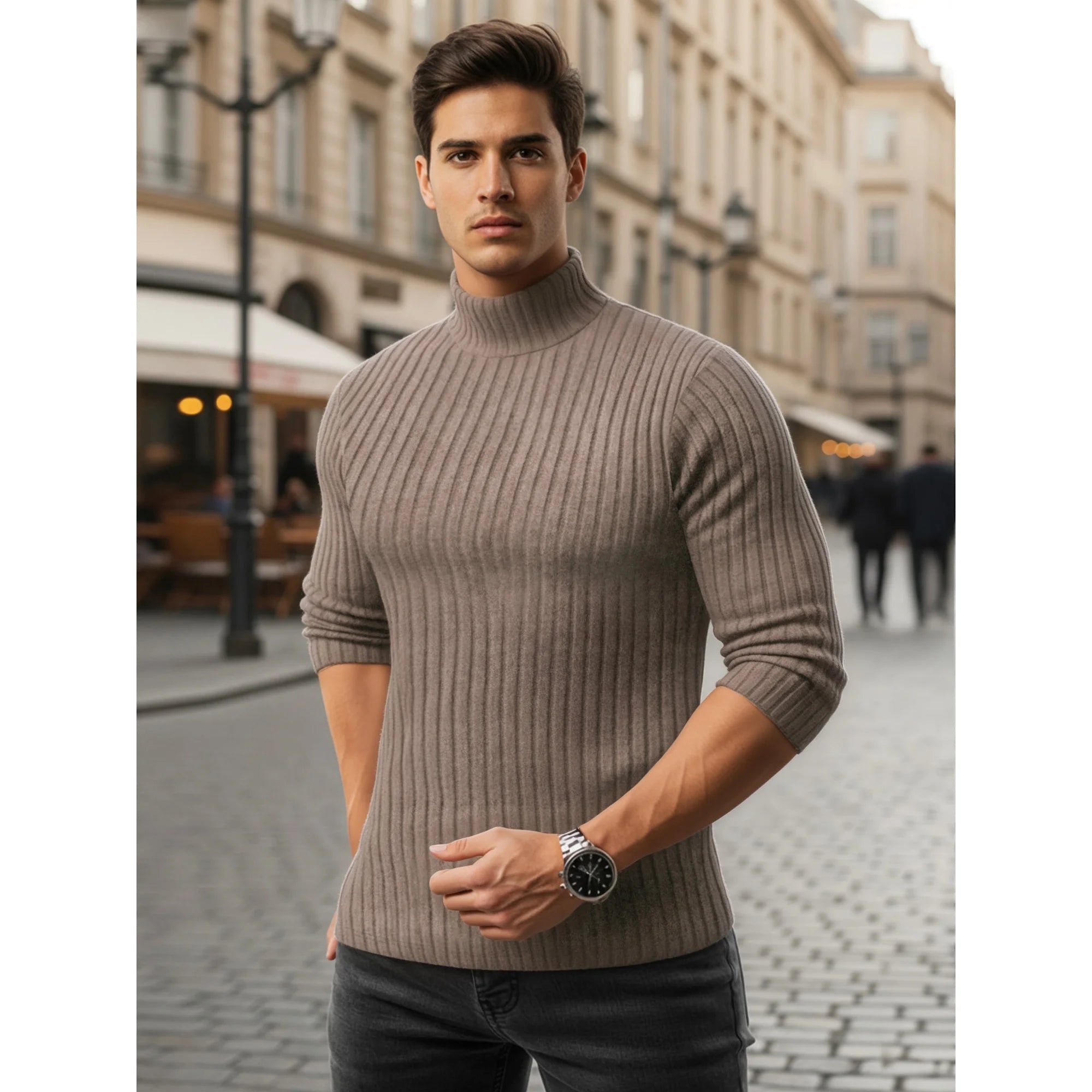 KING SAMP ARTICLE #5321 Turtleneck Ribbed Long Sleeve Shirts for Mens Undershirts Knit Thermal Fitted Basic Tops